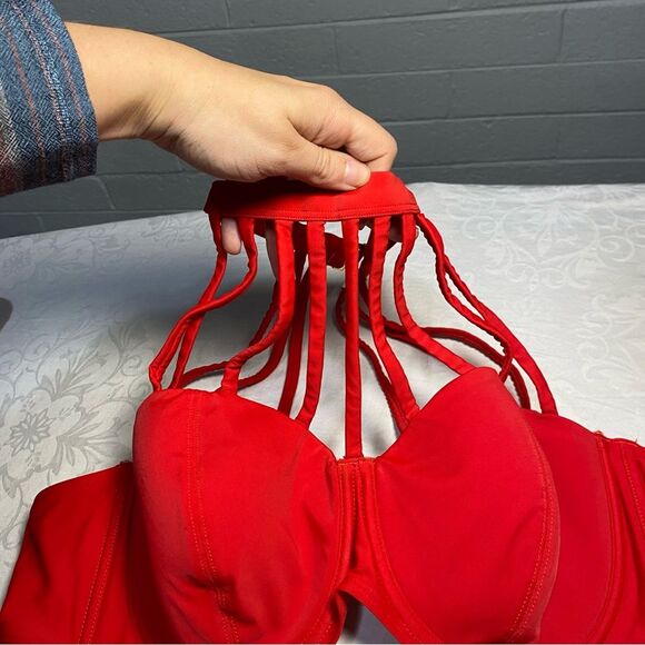 Enisa Contour Plus Bikini Top 40D Adore Me Super Strappy Chest Strap Swim Bra - Picture 3 of 8